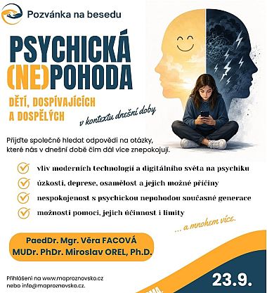 Beseda pro rodiče – Psychická (ne)pohoda dětí, dospívajících a dospělých v kontextu dnešní doby