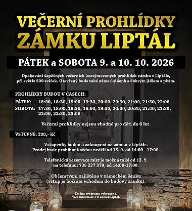 Večerní prohlídky Zámku Liptál
